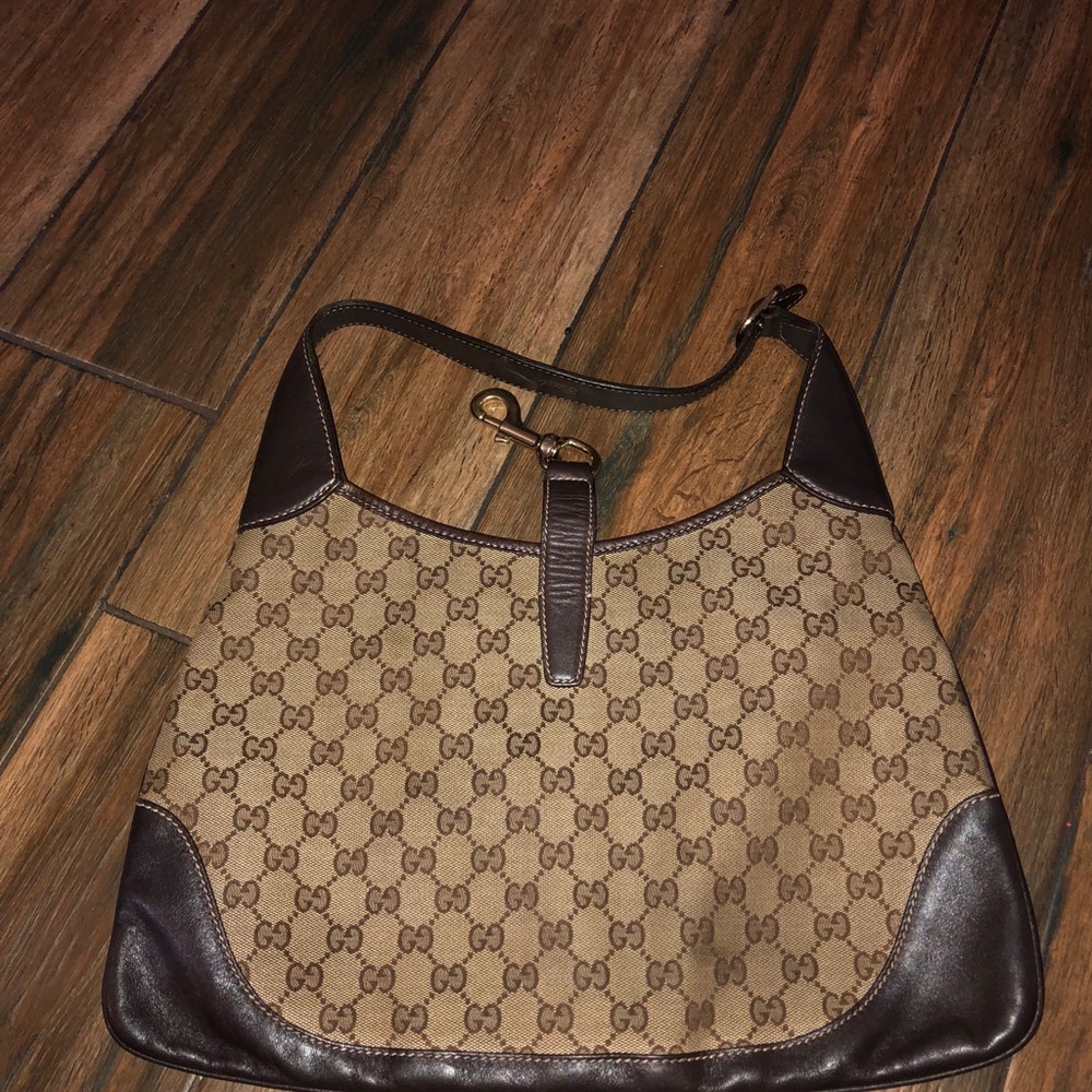 Gucci Hand bag monogram leather and canvas. - Picture 5 of 5